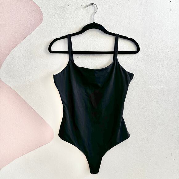 Quince Black Stretch Cotton Bodysuit Square Neck Minimalist Luxe Large NWT - Picture 1 of 7